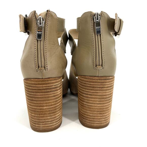 Marc Fisher Taupe Gabie Stacked Heel Open Toe Suede Ankle Strap Sandal 8.5 - Picture 4 of 9